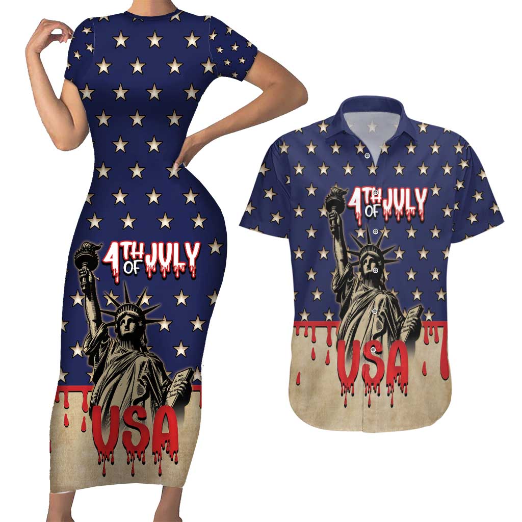 Personalized USA 4th Of July Couples Matching Short Sleeve Bodycon Dress and Hawaiian Shirt We The People - Wonder Print Shop