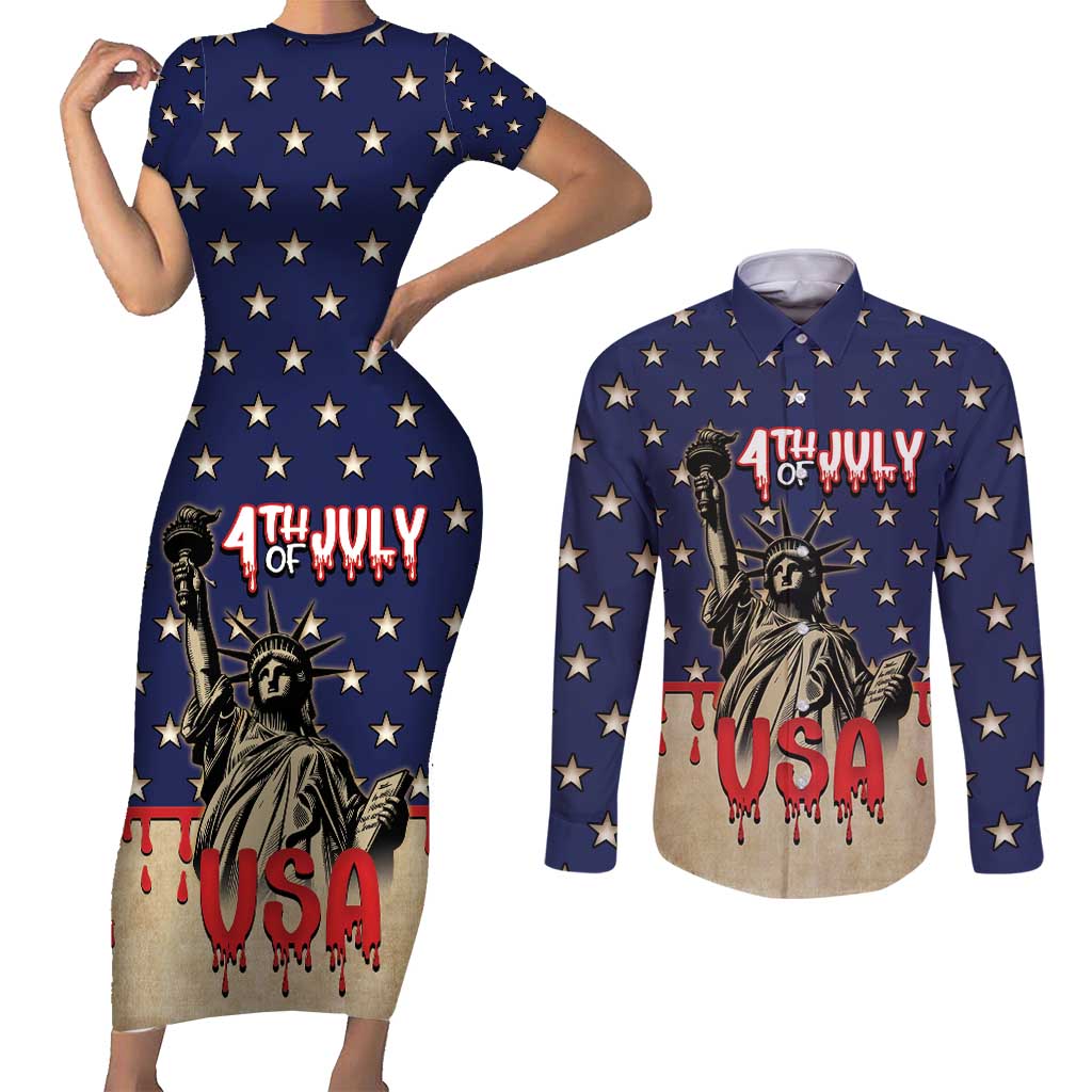 Personalized USA 4th Of July Couples Matching Short Sleeve Bodycon Dress and Long Sleeve Button Shirt We The People - Wonder Print Shop