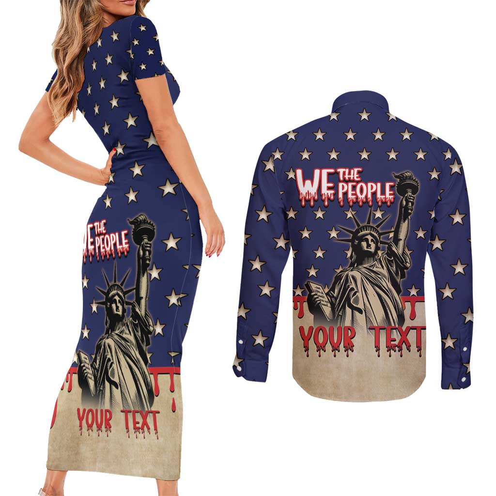 Personalized USA 4th Of July Couples Matching Short Sleeve Bodycon Dress and Long Sleeve Button Shirt We The People - Wonder Print Shop