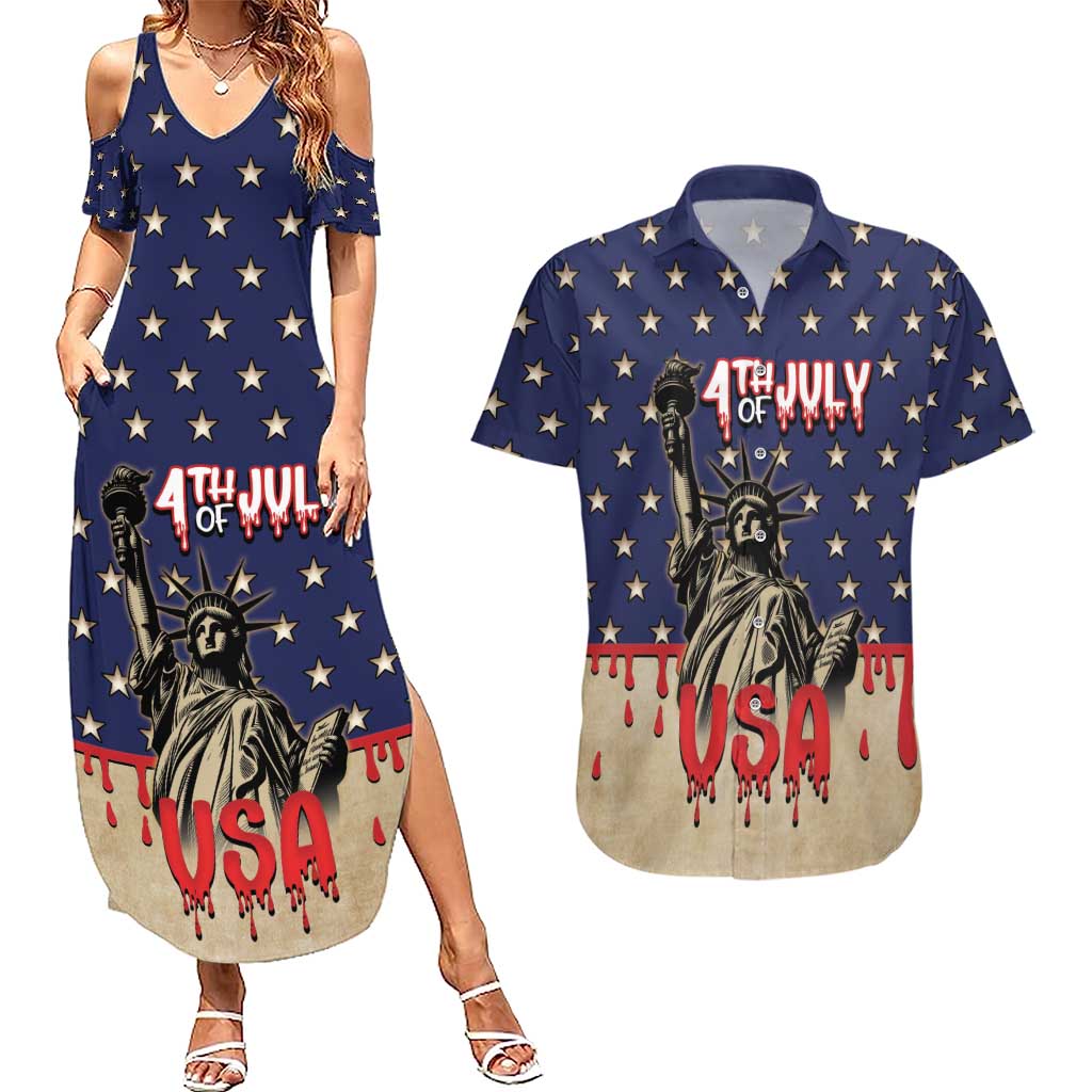 Personalized USA 4th Of July Couples Matching Summer Maxi Dress and Hawaiian Shirt We The People - Wonder Print Shop