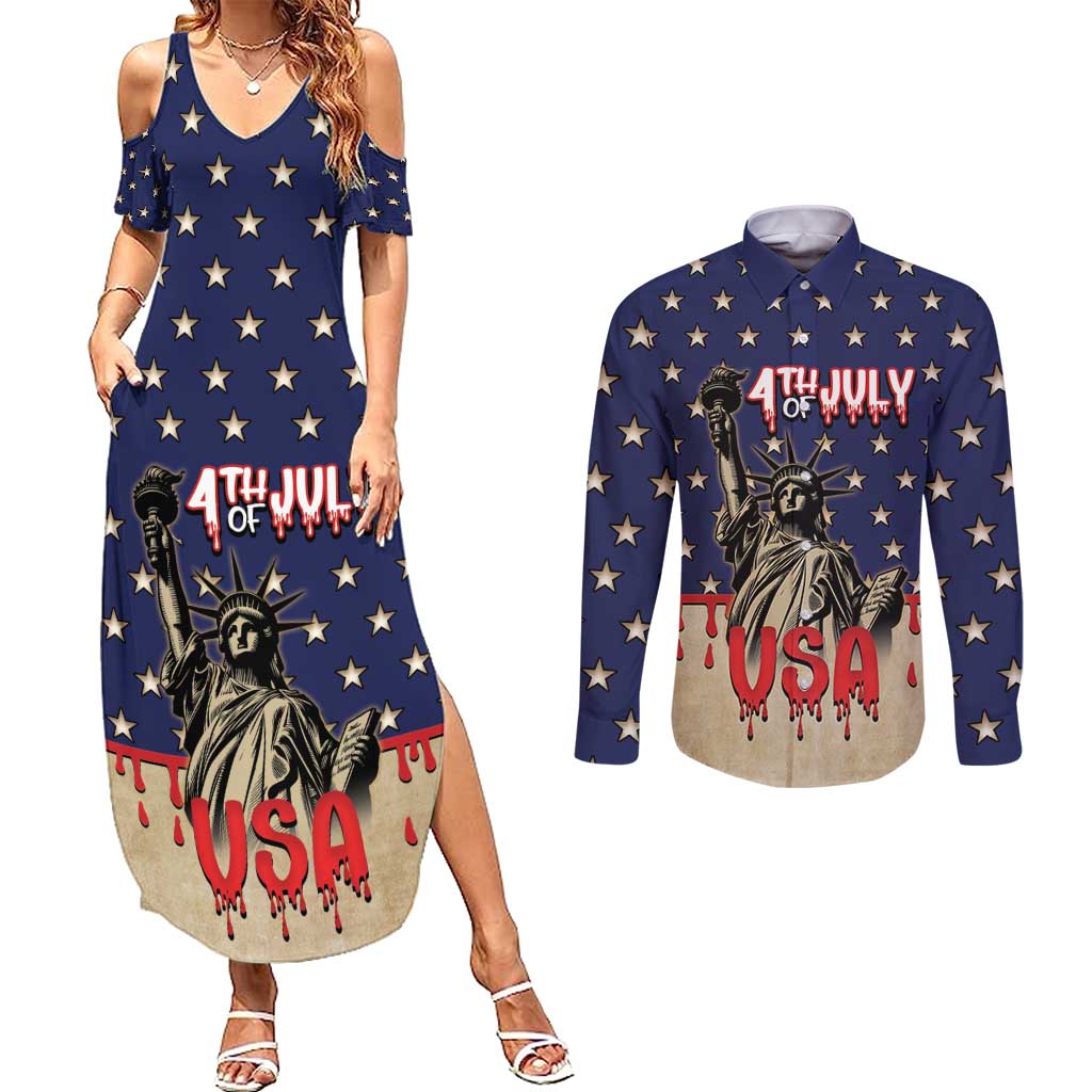 Personalized USA 4th Of July Couples Matching Summer Maxi Dress and Long Sleeve Button Shirt We The People - Wonder Print Shop
