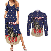 Personalized USA 4th Of July Couples Matching Summer Maxi Dress and Long Sleeve Button Shirt We The People - Wonder Print Shop