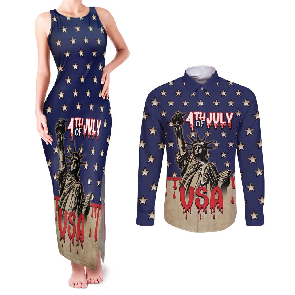 Personalized USA 4th Of July Couples Matching Tank Maxi Dress and Long Sleeve Button Shirt We The People - Wonder Print Shop