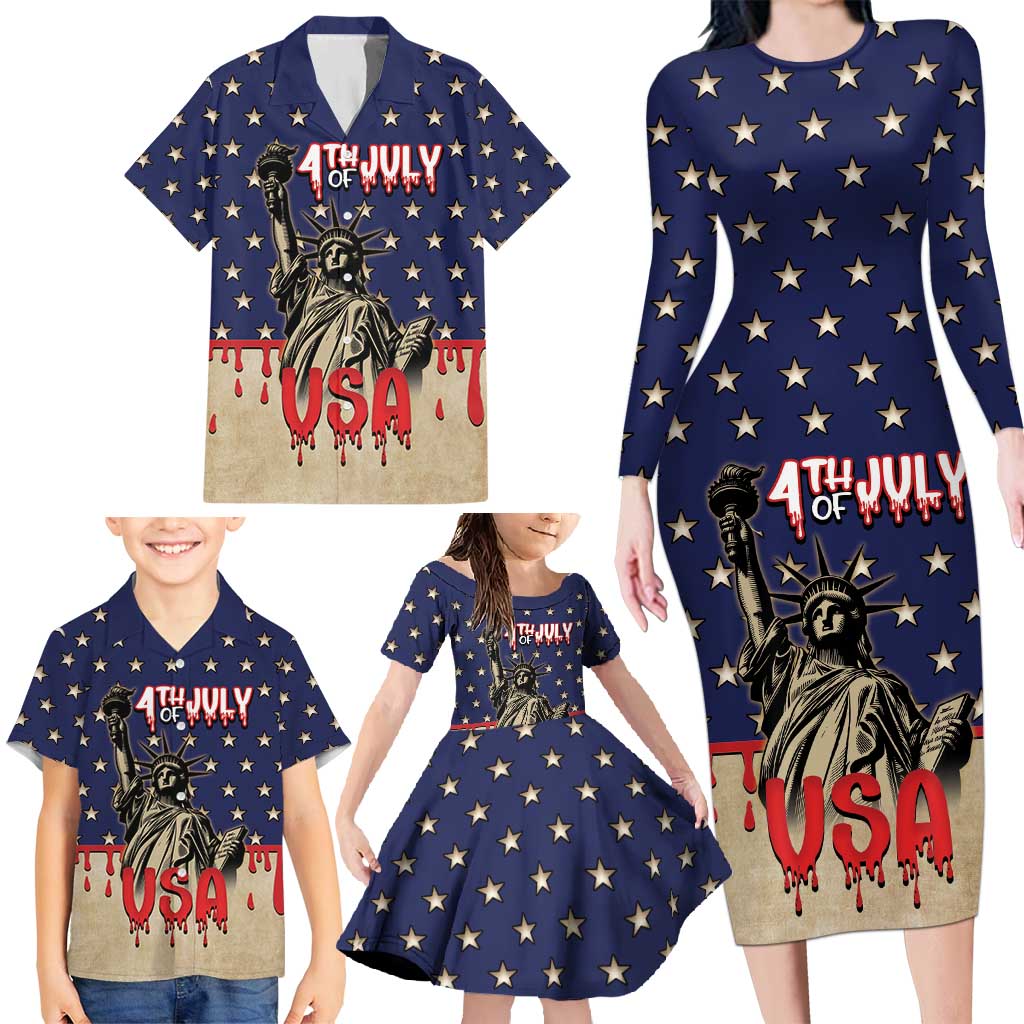 Personalized USA 4th Of July Family Matching Long Sleeve Bodycon Dress and Hawaiian Shirt We The People - Wonder Print Shop