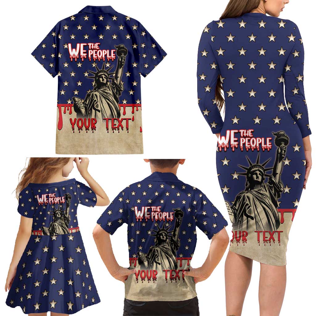 Personalized USA 4th Of July Family Matching Long Sleeve Bodycon Dress and Hawaiian Shirt We The People - Wonder Print Shop