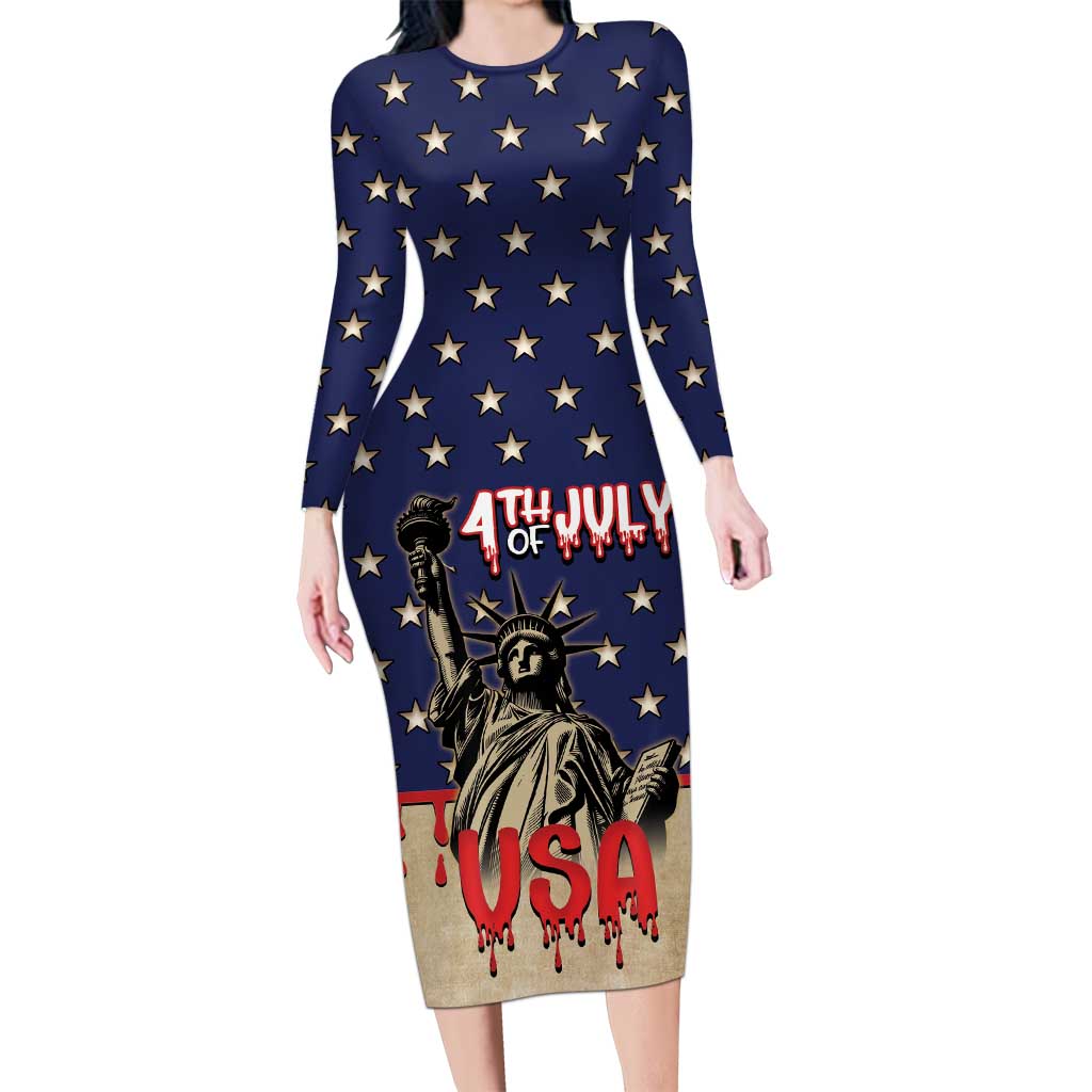 Personalized USA 4th Of July Long Sleeve Bodycon Dress We The People - Wonder Print Shop