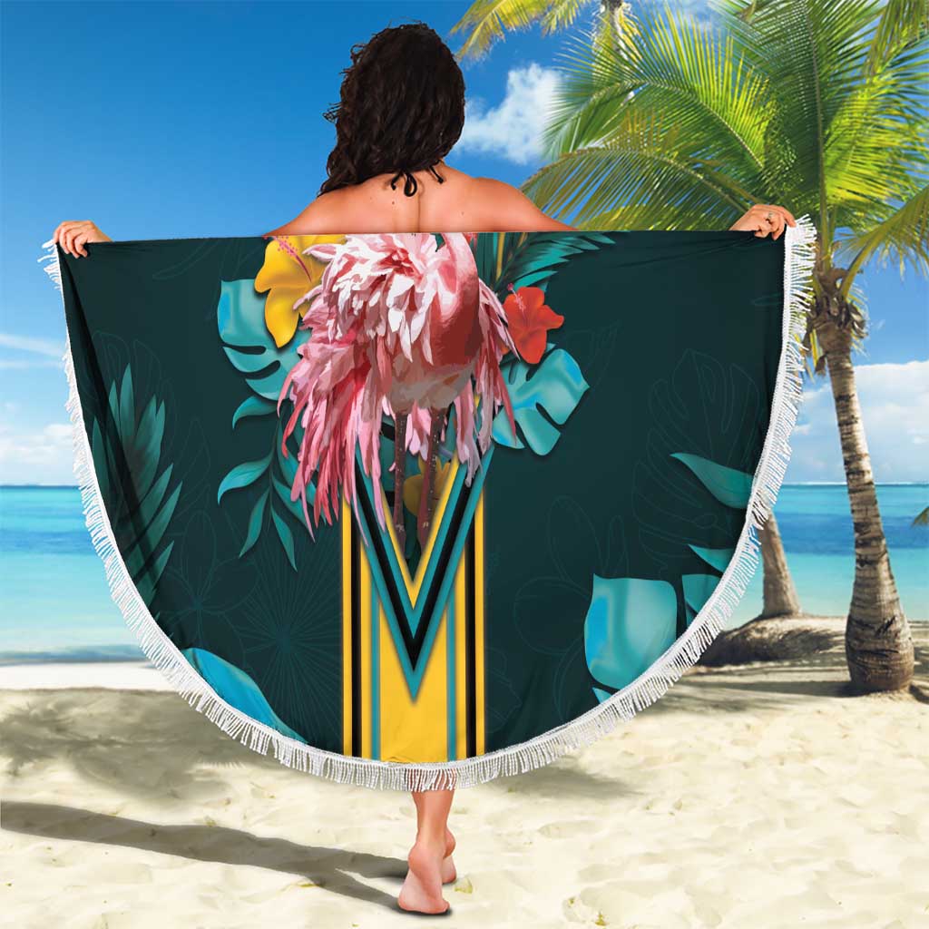 The Bahamas Beach Blanket The Flamingo Tropical Flowers - Wonder Print Shop
