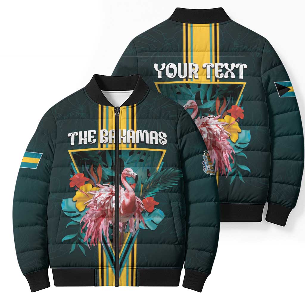 Personalized The Bahamas Bomber Puffer Jacket The Flamingo Tropical Flowers - Wonder Print Shop