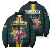 Personalized The Bahamas Bomber Puffer Jacket The Flamingo Tropical Flowers - Wonder Print Shop