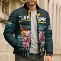 Personalized The Bahamas Bomber Puffer Jacket The Flamingo Tropical Flowers - Wonder Print Shop