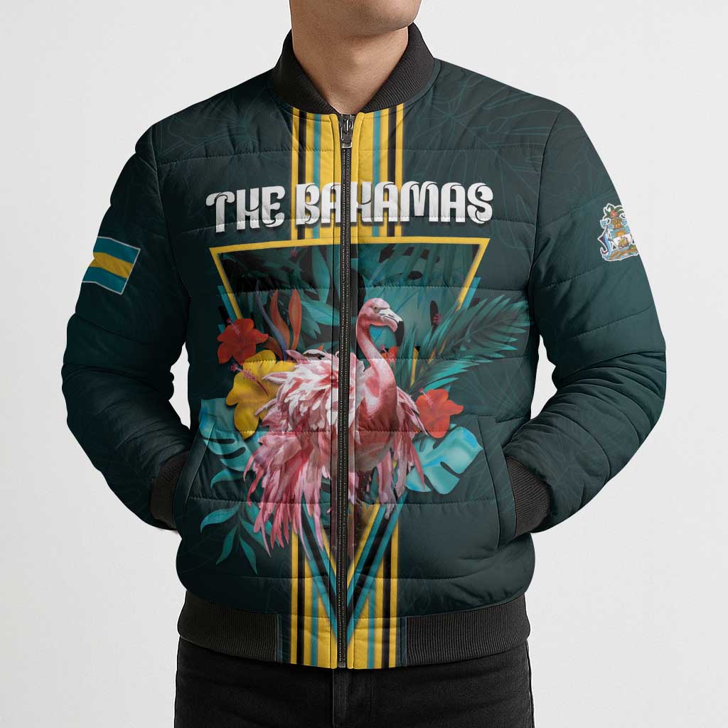 Personalized The Bahamas Bomber Puffer Jacket The Flamingo Tropical Flowers - Wonder Print Shop