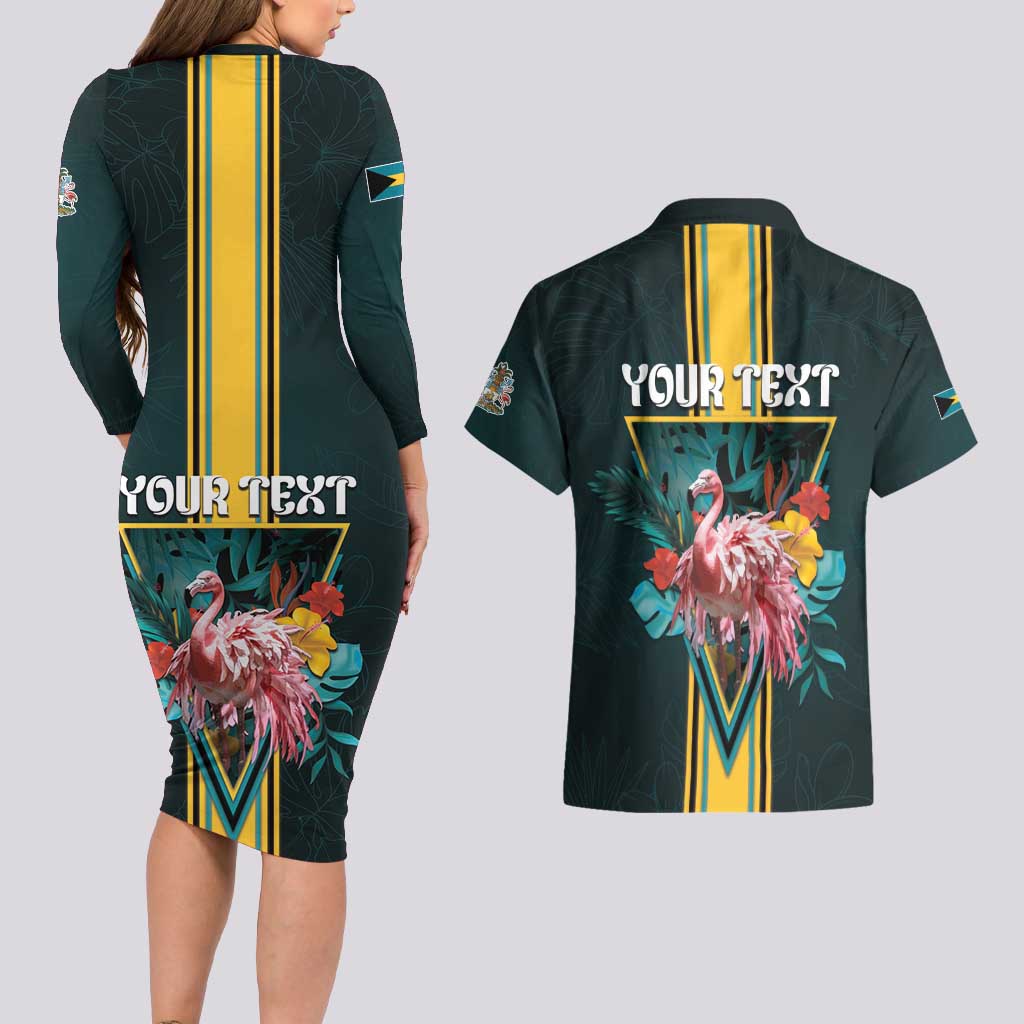 Personalized The Bahamas Couples Matching Long Sleeve Bodycon Dress and Hawaiian Shirt The Flamingo Tropical Flowers - Wonder Print Shop