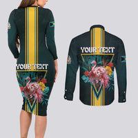 Personalized The Bahamas Couples Matching Long Sleeve Bodycon Dress and Long Sleeve Button Shirt The Flamingo Tropical Flowers - Wonder Print Shop