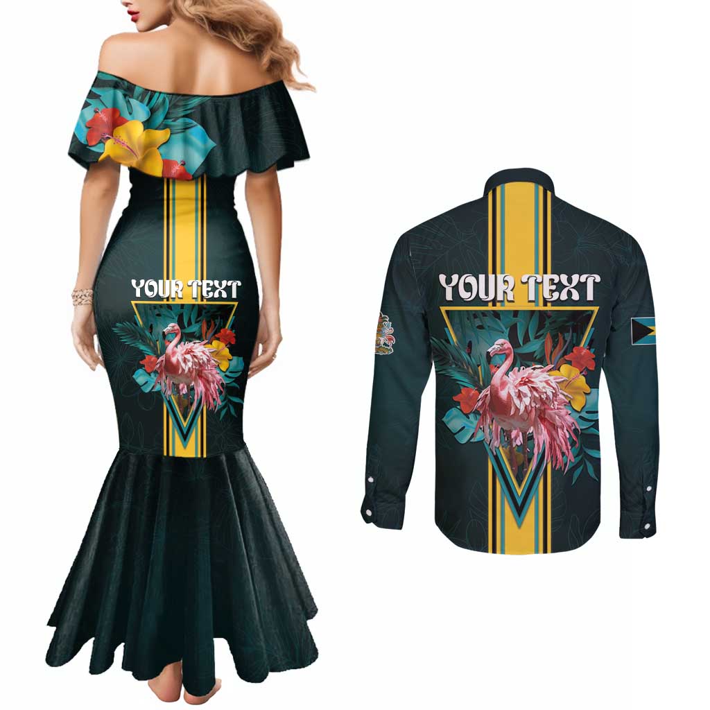 Personalized The Bahamas Couples Matching Mermaid Dress and Long Sleeve Button Shirt The Flamingo Tropical Flowers - Wonder Print Shop