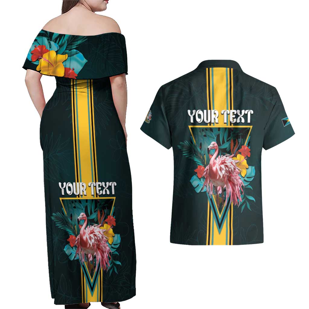 Personalized The Bahamas Couples Matching Off Shoulder Maxi Dress and Hawaiian Shirt The Flamingo Tropical Flowers - Wonder Print Shop