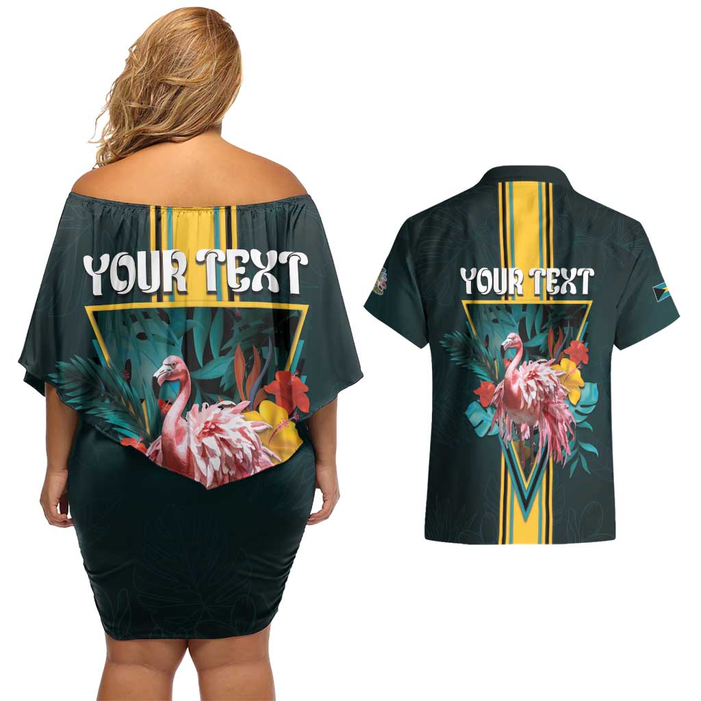 Personalized The Bahamas Couples Matching Off Shoulder Short Dress and Hawaiian Shirt The Flamingo Tropical Flowers - Wonder Print Shop