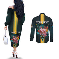 Personalized The Bahamas Couples Matching Off The Shoulder Long Sleeve Dress and Long Sleeve Button Shirt The Flamingo Tropical Flowers - Wonder Print Shop