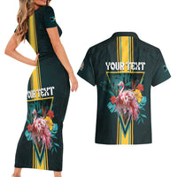 Personalized The Bahamas Couples Matching Short Sleeve Bodycon Dress and Hawaiian Shirt The Flamingo Tropical Flowers - Wonder Print Shop