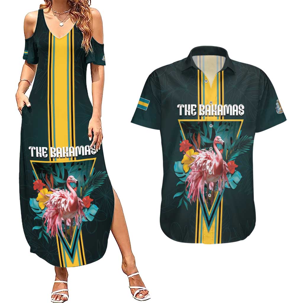 Personalized The Bahamas Couples Matching Summer Maxi Dress and Hawaiian Shirt The Flamingo Tropical Flowers - Wonder Print Shop