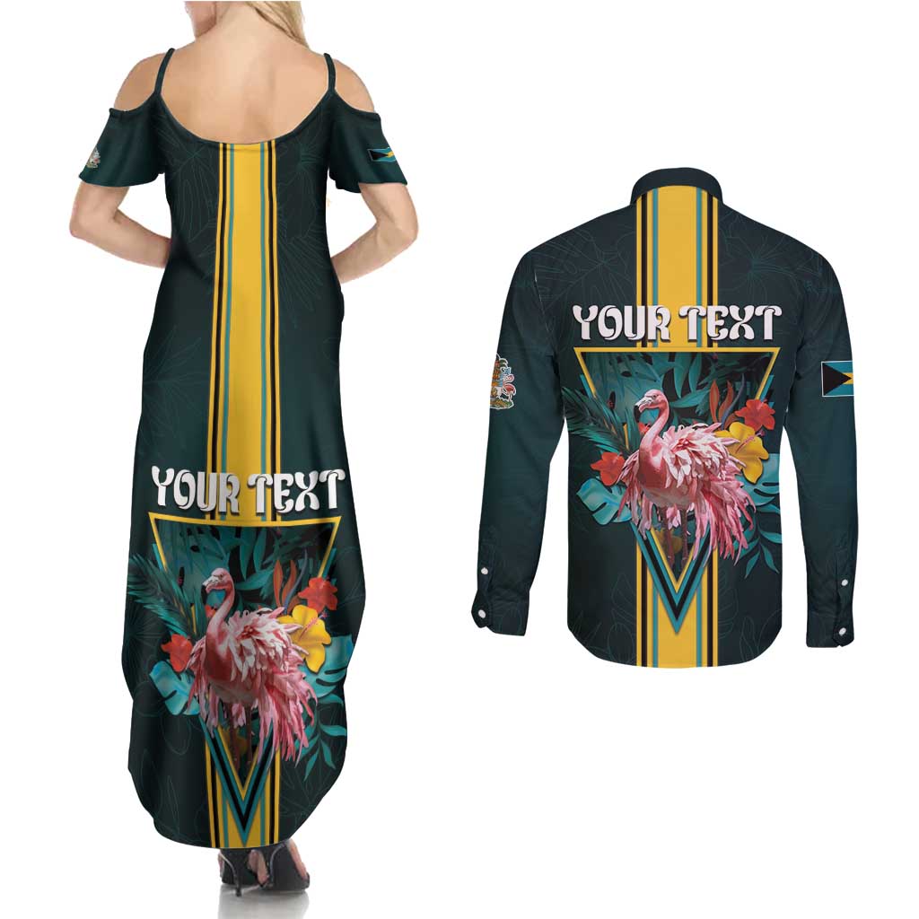 Personalized The Bahamas Couples Matching Summer Maxi Dress and Long Sleeve Button Shirt The Flamingo Tropical Flowers - Wonder Print Shop