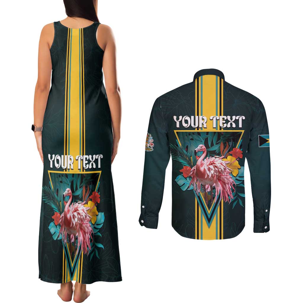 Personalized The Bahamas Couples Matching Tank Maxi Dress and Long Sleeve Button Shirt The Flamingo Tropical Flowers - Wonder Print Shop