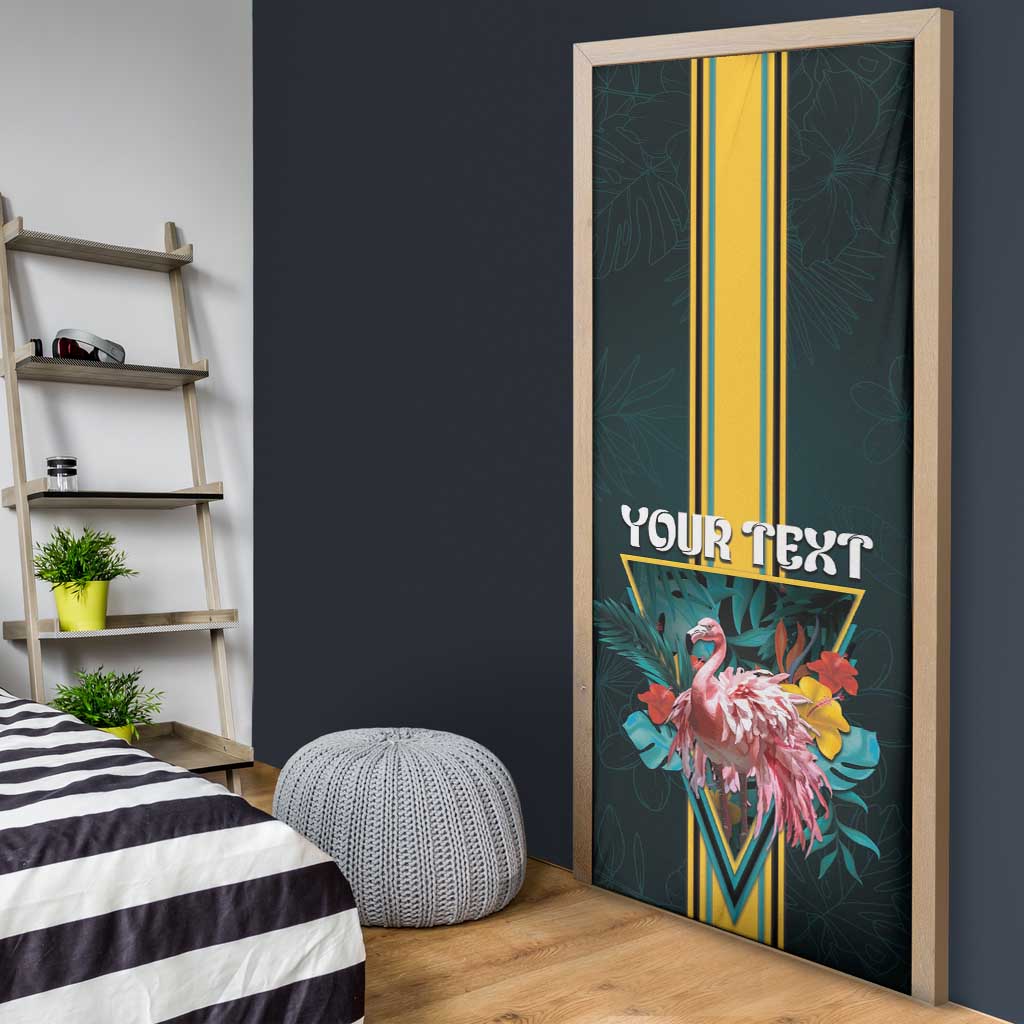 Personalized The Bahamas Door Cover The Flamingo Tropical Flowers - Wonder Print Shop