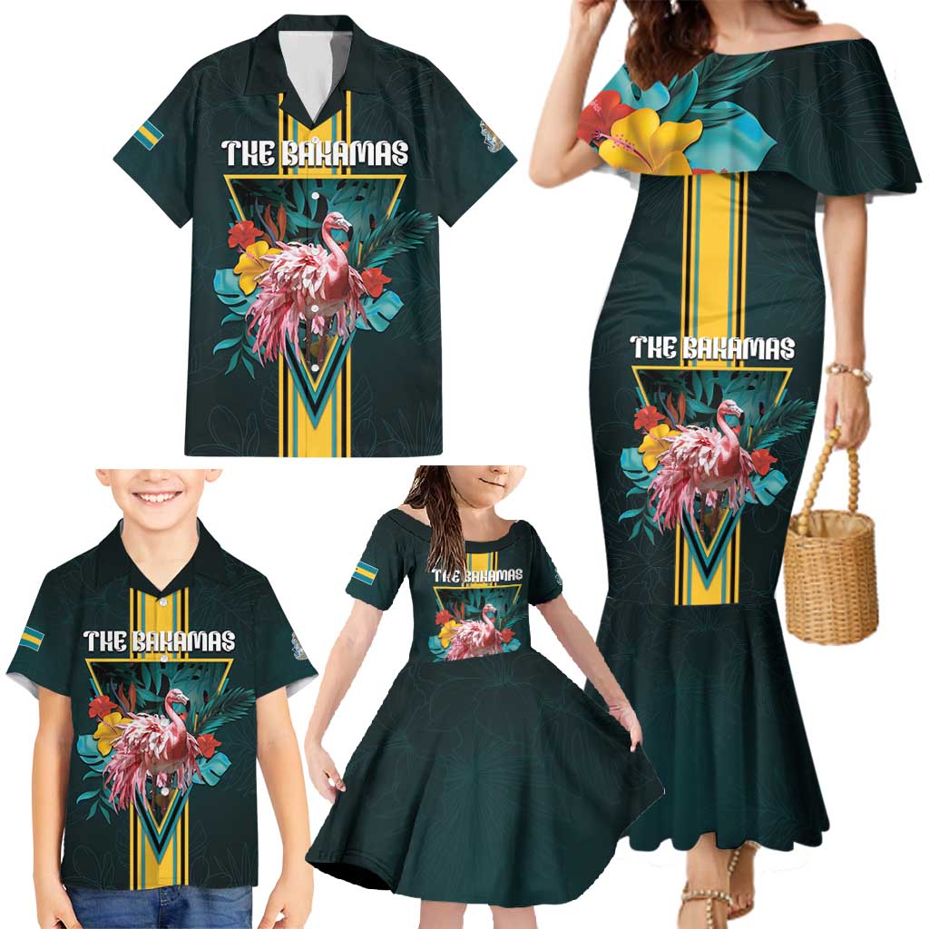 Personalized The Bahamas Family Matching Mermaid Dress and Hawaiian Shirt The Flamingo Tropical Flowers - Wonder Print Shop