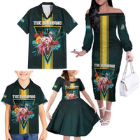 Personalized The Bahamas Family Matching Off The Shoulder Long Sleeve Dress and Hawaiian Shirt The Flamingo Tropical Flowers - Wonder Print Shop