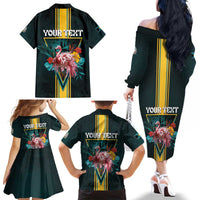 Personalized The Bahamas Family Matching Off The Shoulder Long Sleeve Dress and Hawaiian Shirt The Flamingo Tropical Flowers - Wonder Print Shop