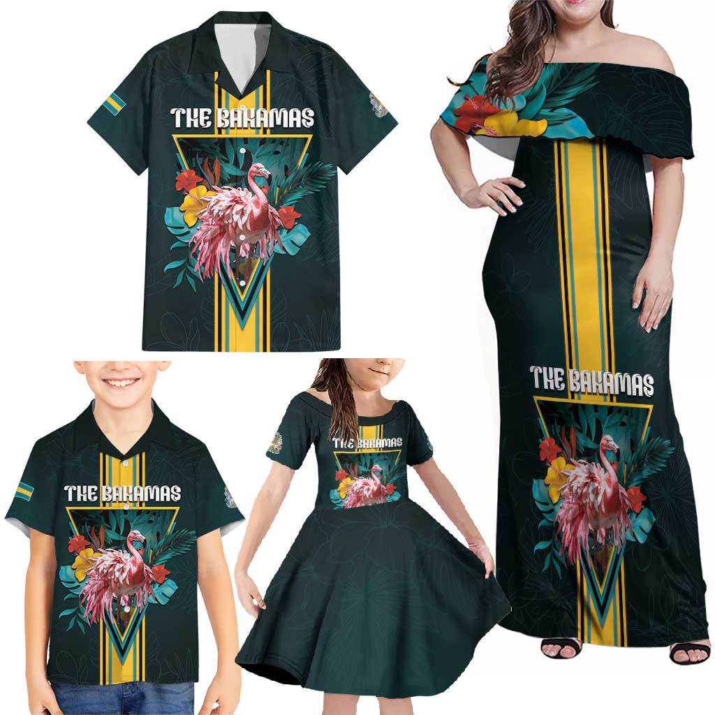 Personalized The Bahamas Family Matching Off Shoulder Maxi Dress and Hawaiian Shirt The Flamingo Tropical Flowers - Wonder Print Shop