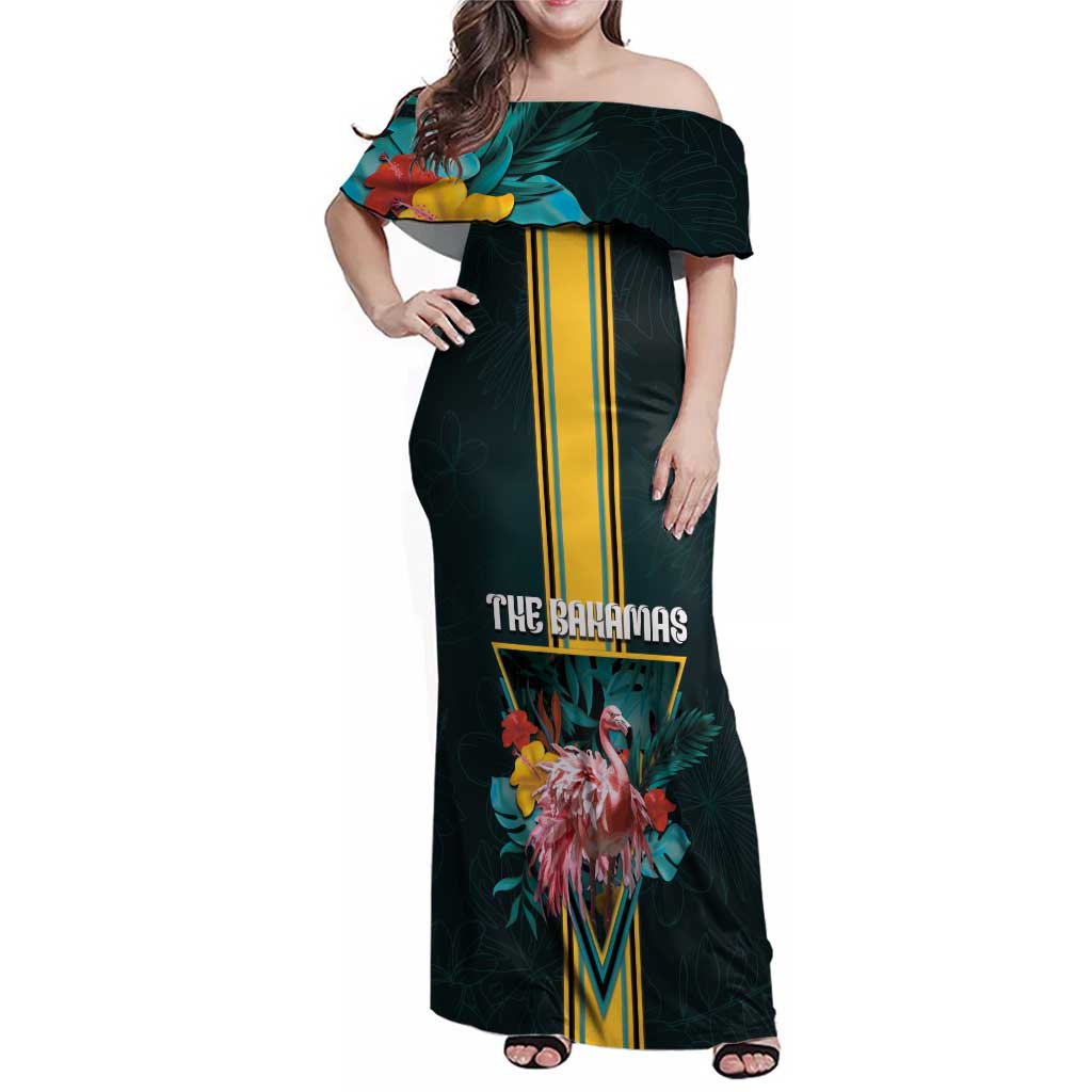 Personalized The Bahamas Family Matching Off Shoulder Maxi Dress and Hawaiian Shirt The Flamingo Tropical Flowers - Wonder Print Shop