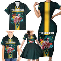 Personalized The Bahamas Family Matching Short Sleeve Bodycon Dress and Hawaiian Shirt The Flamingo Tropical Flowers - Wonder Print Shop
