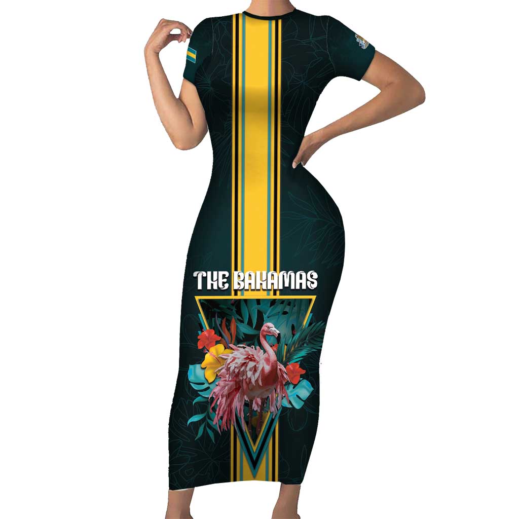 Personalized The Bahamas Family Matching Short Sleeve Bodycon Dress and Hawaiian Shirt The Flamingo Tropical Flowers - Wonder Print Shop