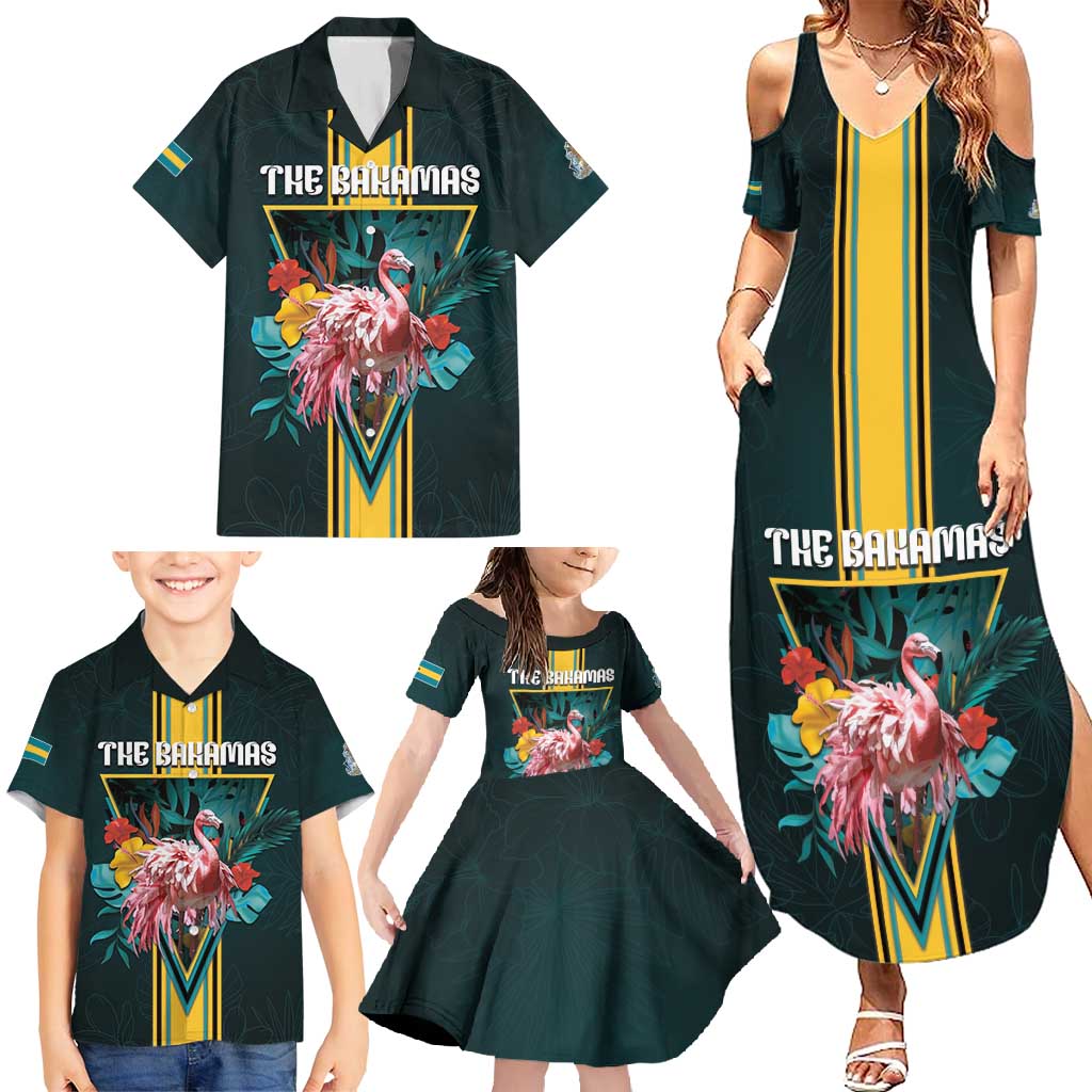 Personalized The Bahamas Family Matching Summer Maxi Dress and Hawaiian Shirt The Flamingo Tropical Flowers - Wonder Print Shop