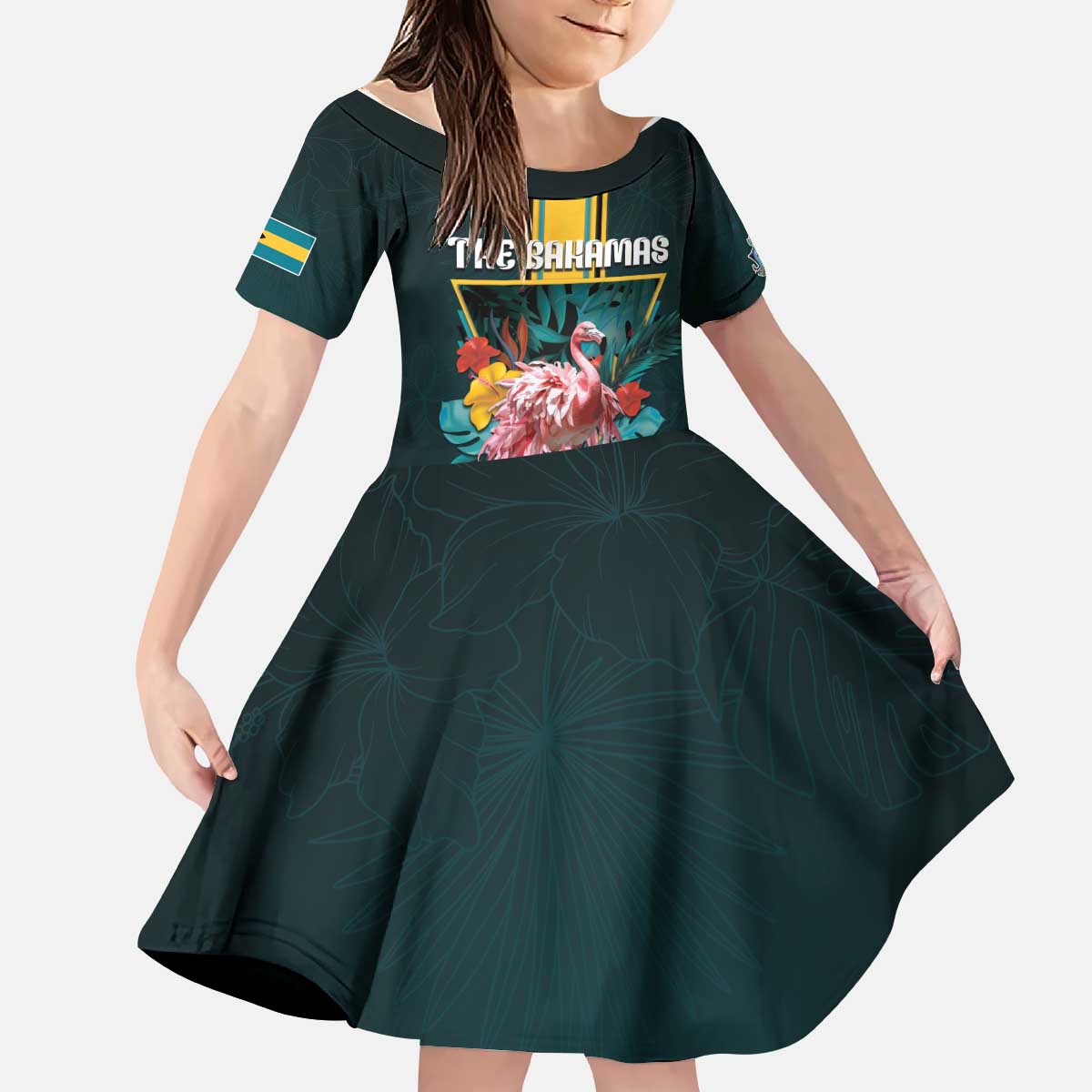 Personalized The Bahamas Kid Short Sleeve Dress The Flamingo Tropical Flowers - Wonder Print Shop