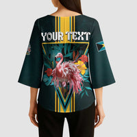 Personalized The Bahamas Kimono Sleeve Blouse The Flamingo Tropical Flowers - Wonder Print Shop