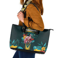 The Bahamas Leather Tote Bag The Flamingo Tropical Flowers - Wonder Print Shop
