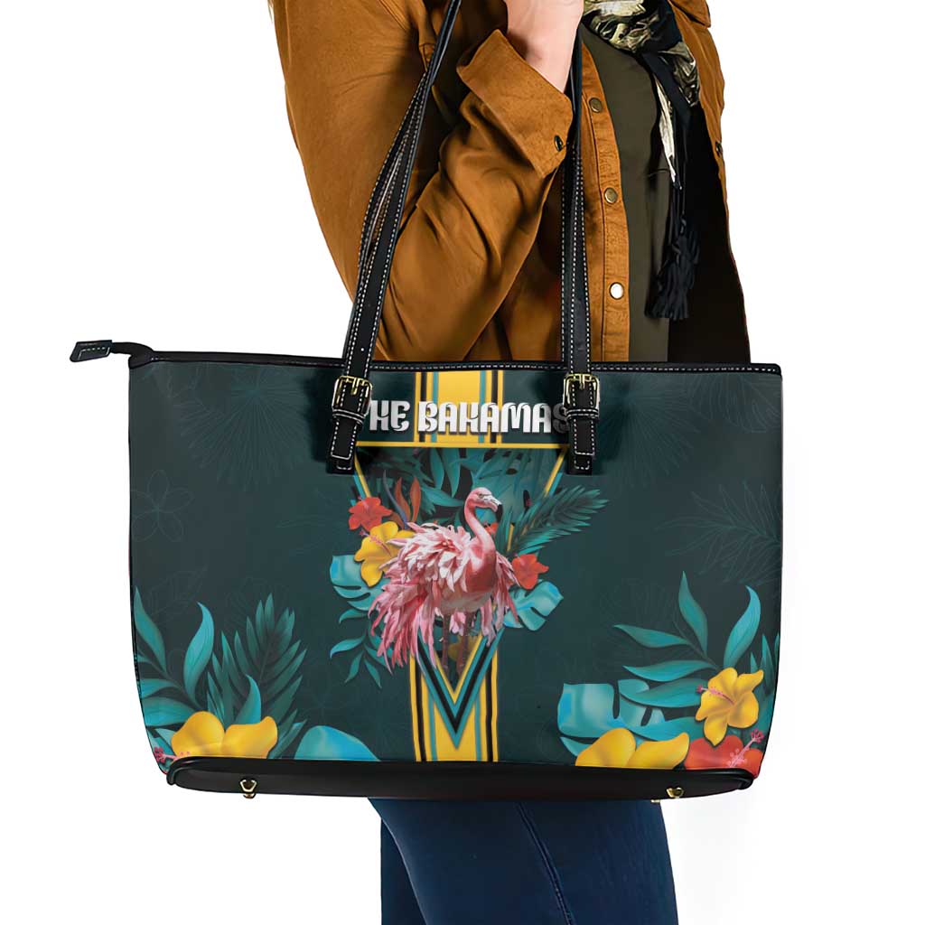 The Bahamas Leather Tote Bag The Flamingo Tropical Flowers - Wonder Print Shop