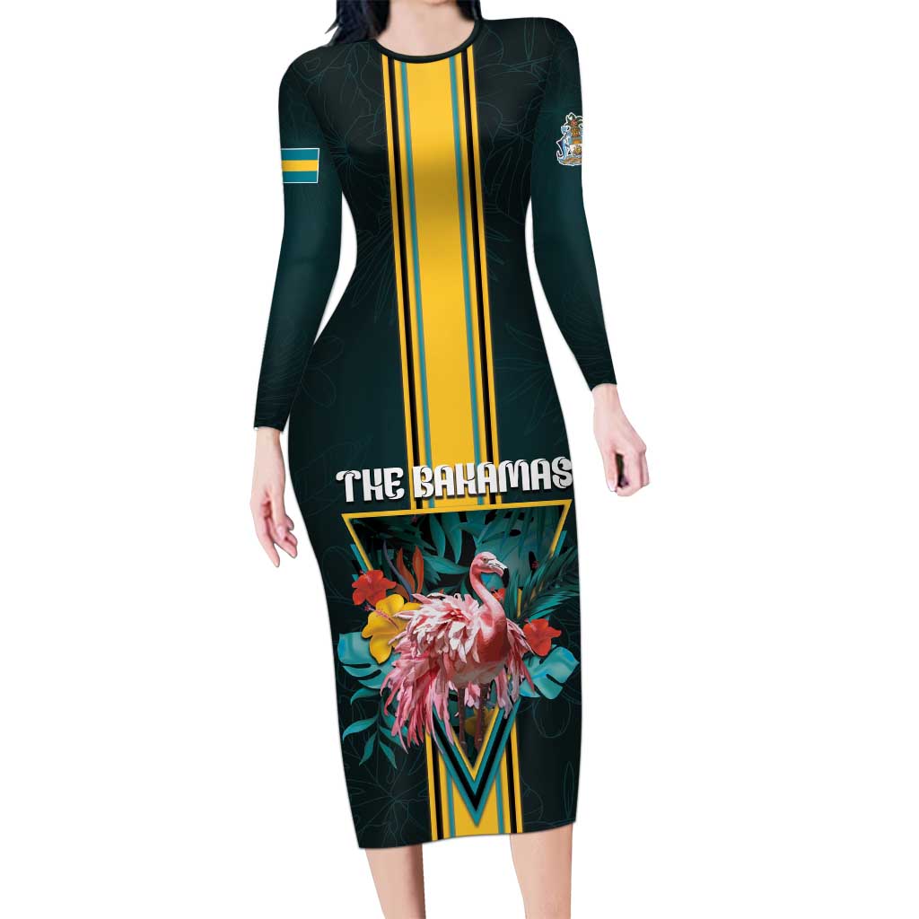 Personalized The Bahamas Long Sleeve Bodycon Dress The Flamingo Tropical Flowers - Wonder Print Shop