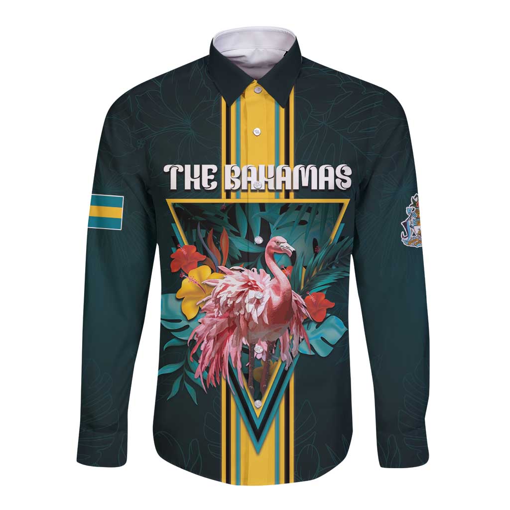 Personalized The Bahamas Long Sleeve Button Shirt The Flamingo Tropical Flowers - Wonder Print Shop