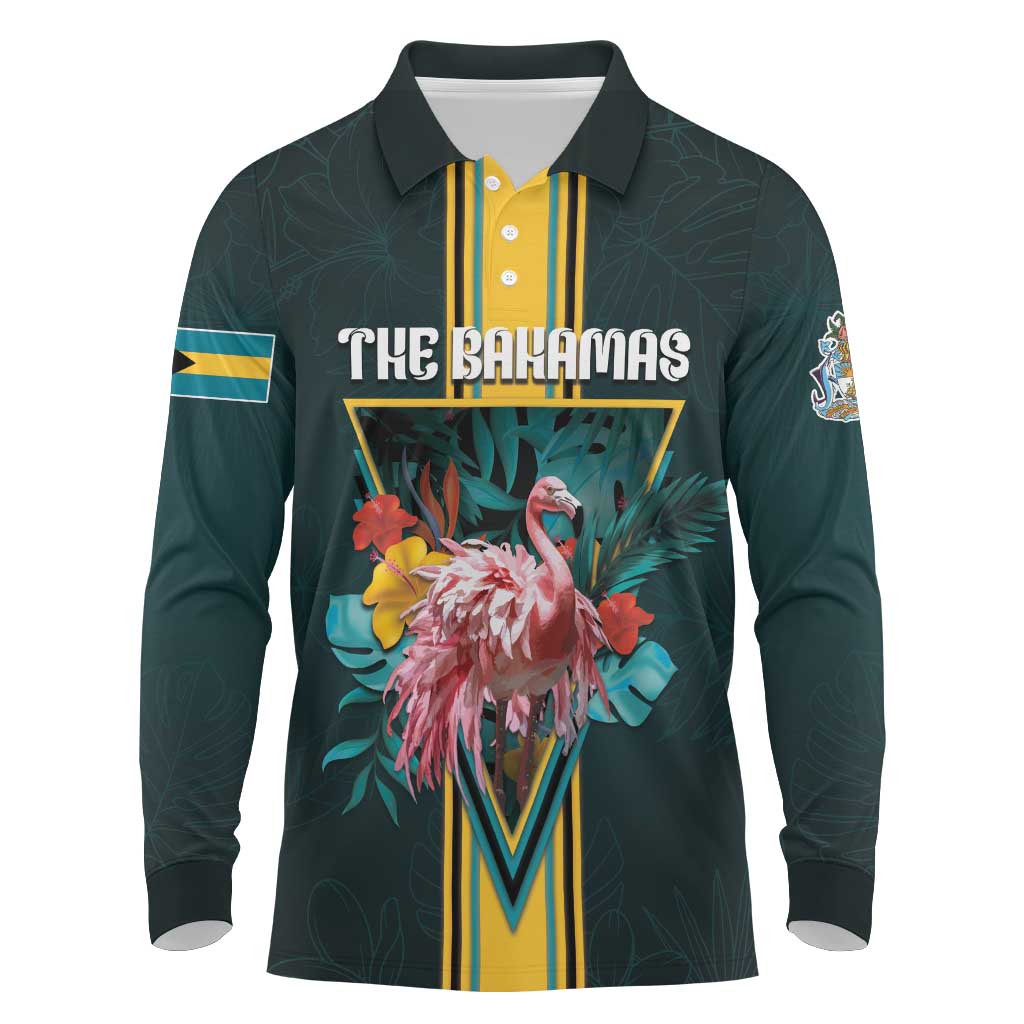 Personalized The Bahamas Long Sleeve Polo Shirt The Flamingo Tropical Flowers - Wonder Print Shop