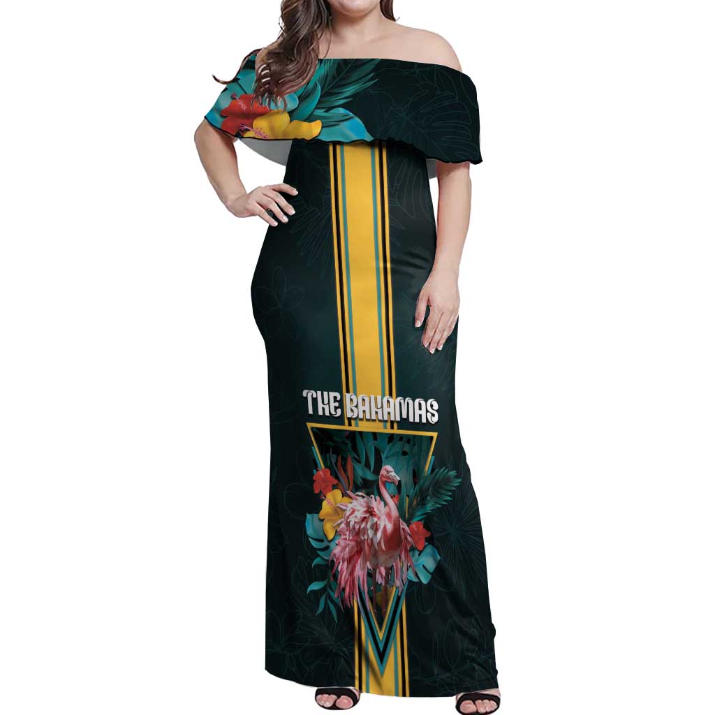 Personalized The Bahamas Off Shoulder Maxi Dress The Flamingo Tropical Flowers - Wonder Print Shop