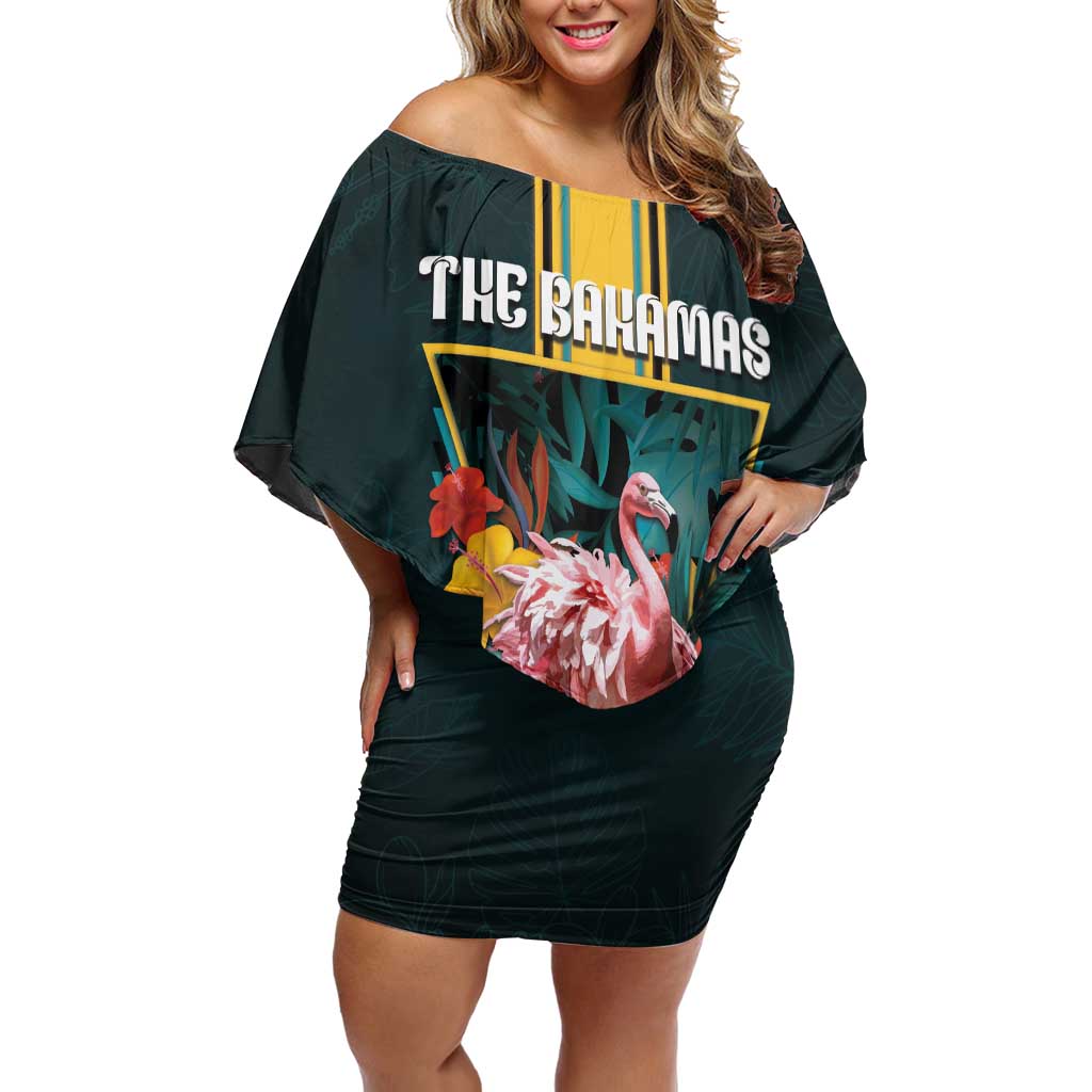 Personalized The Bahamas Off Shoulder Short Dress The Flamingo Tropical Flowers - Wonder Print Shop