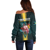 Personalized The Bahamas Off Shoulder Sweater The Flamingo Tropical Flowers - Wonder Print Shop