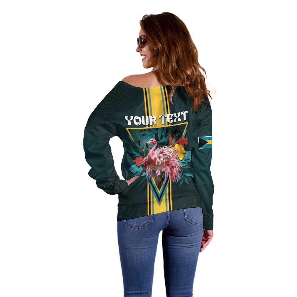 Personalized The Bahamas Off Shoulder Sweater The Flamingo Tropical Flowers - Wonder Print Shop