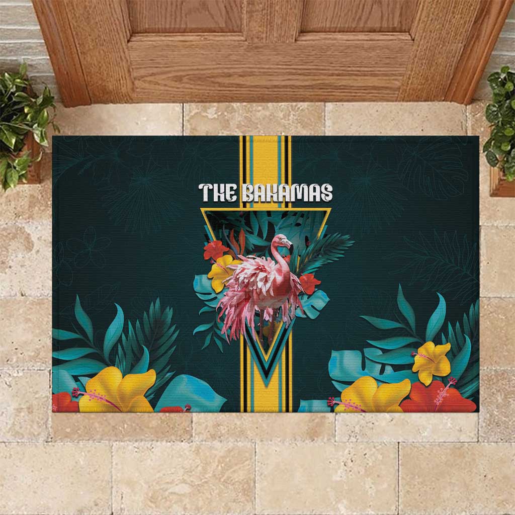 The Bahamas Rubber Doormat The Flamingo Tropical Flowers - Wonder Print Shop