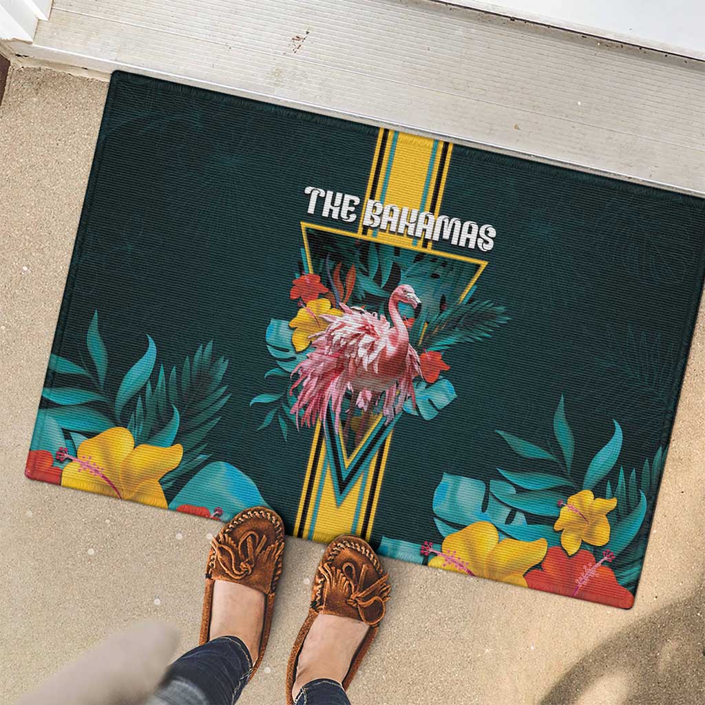 The Bahamas Rubber Doormat The Flamingo Tropical Flowers - Wonder Print Shop