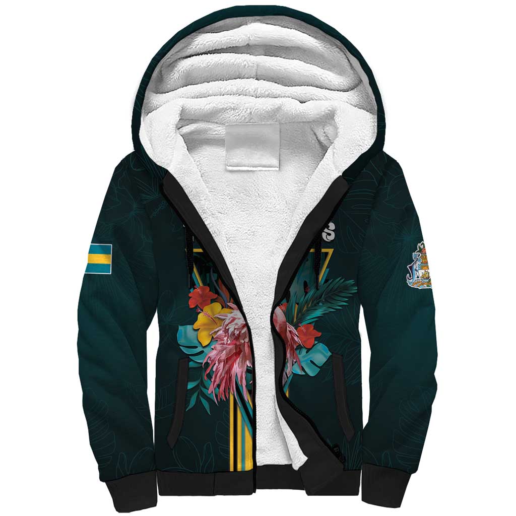 Personalized The Bahamas Sherpa Hoodie The Flamingo Tropical Flowers - Wonder Print Shop