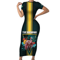 Personalized The Bahamas Short Sleeve Bodycon Dress The Flamingo Tropical Flowers - Wonder Print Shop