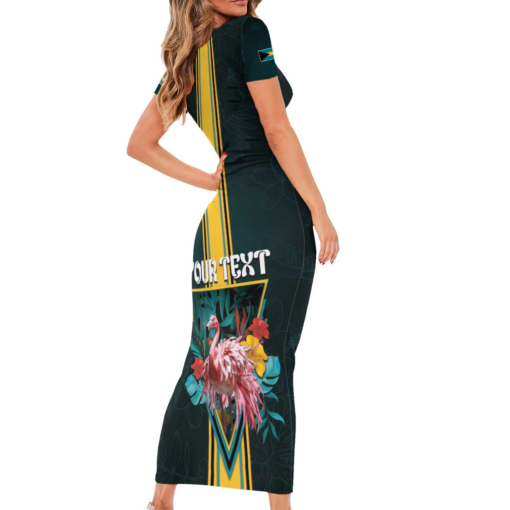 Personalized The Bahamas Short Sleeve Bodycon Dress The Flamingo Tropical Flowers - Wonder Print Shop